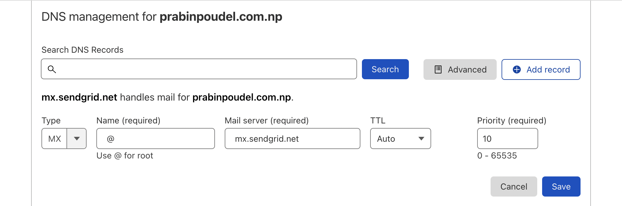 Adding MX Record from SendGrid to Cloudflare