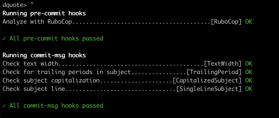 All checks passed when running hooks by Overcommit