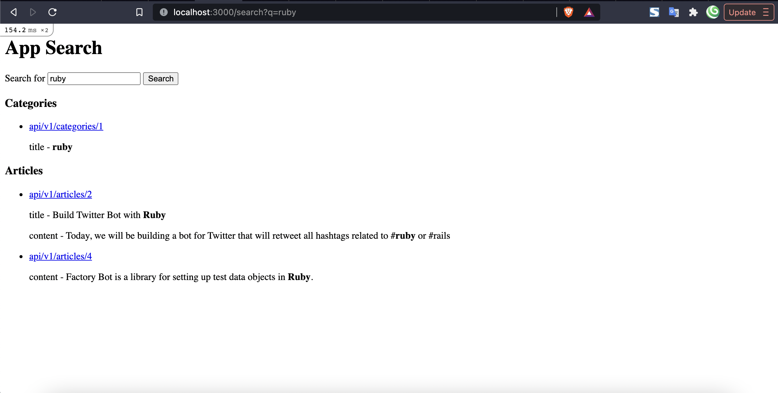 Highlighted search results